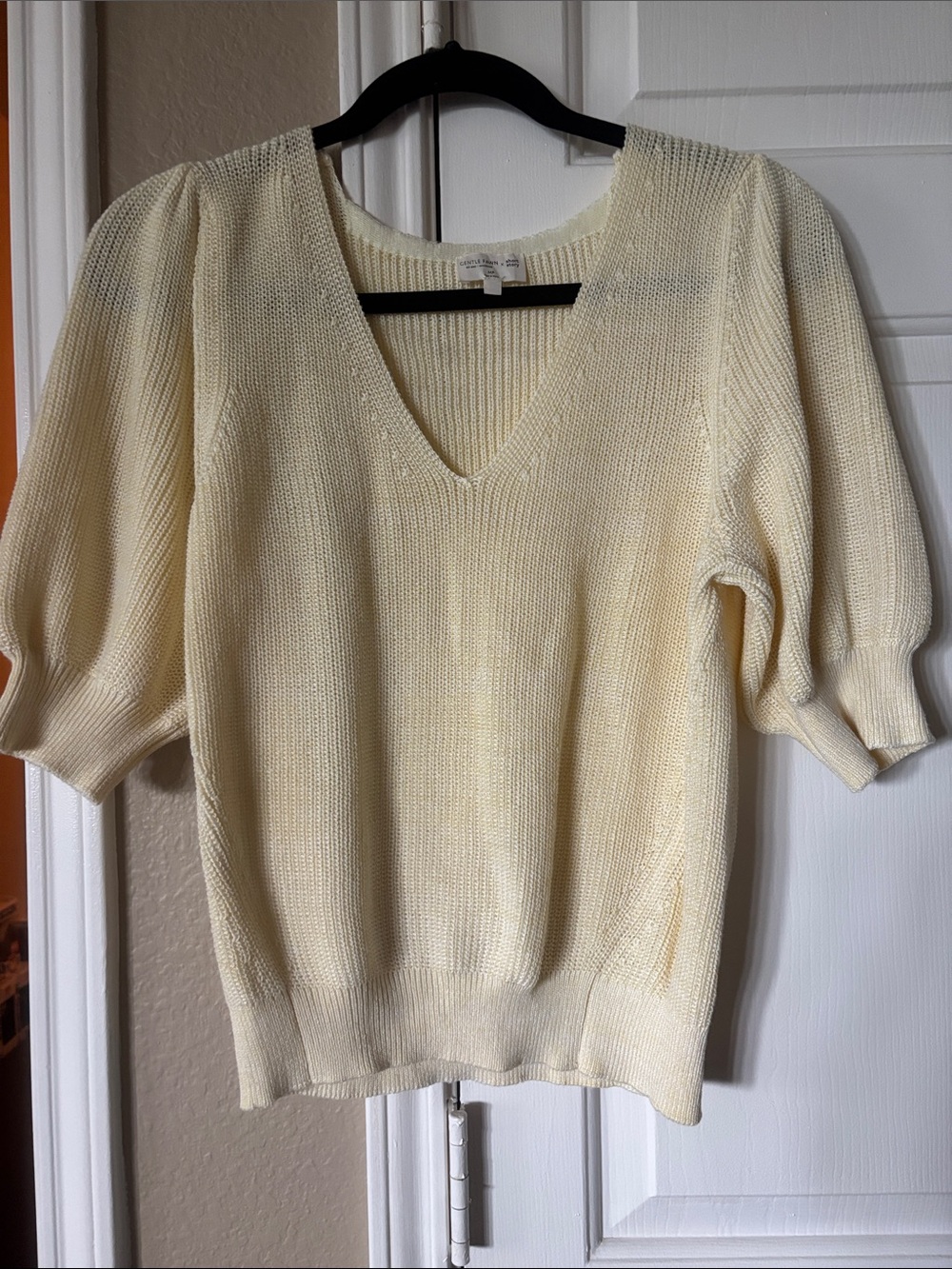 Gentle Fawn Cream V-Neck Puff Sleeve Sweater